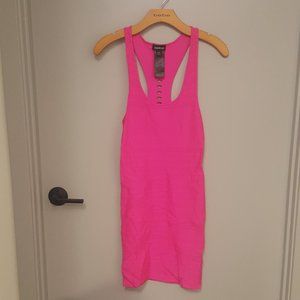Bebe Neon Pink Stretch Mini Dress with Cut-out Back Detail